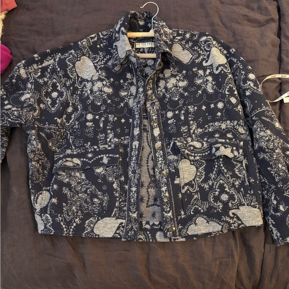 Free People Navy and White Cotton Jacket - Picture 7 of 12